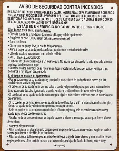 NYC SPANISH FIRE SAFETY NOTICE