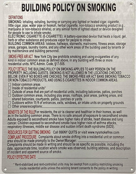 NYC HPD BUILDING SMOKE POLICY SIGNS