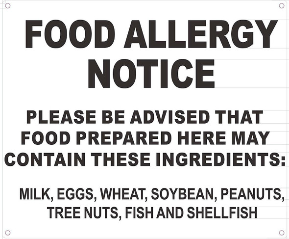 Food Allergy Notice  Signage