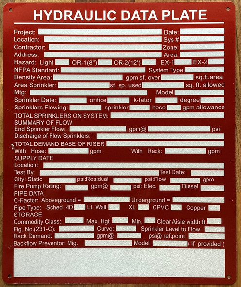 NYC HYDRAULIC DATA PLATE SIGN