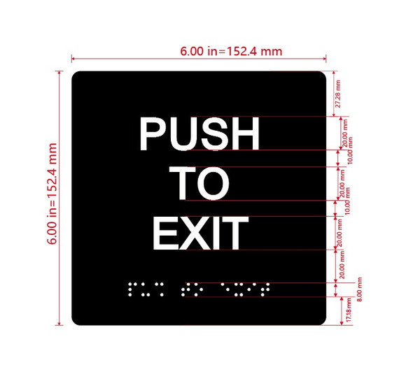 Push To Exit Sign with Raised Letters & Grade 2 Hpd Sign