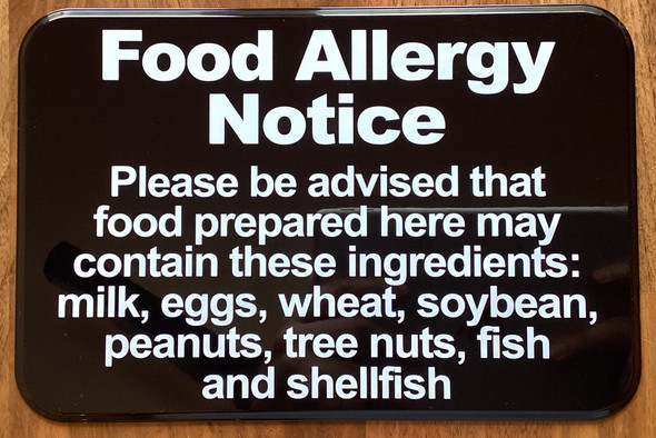 FOOD ALLERGY Restaurant Sign