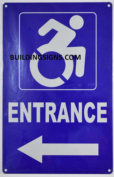 Wheelchair Accessible Entrance Left Arrow  Signage