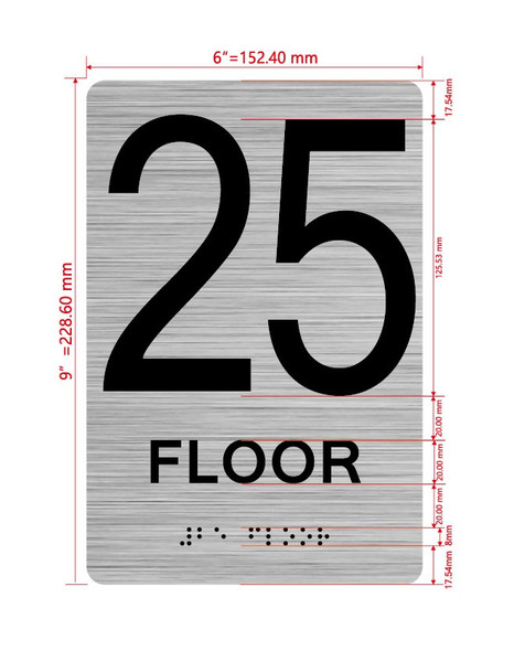 Floor 25 Sign with Raised Letters Hpd Sign