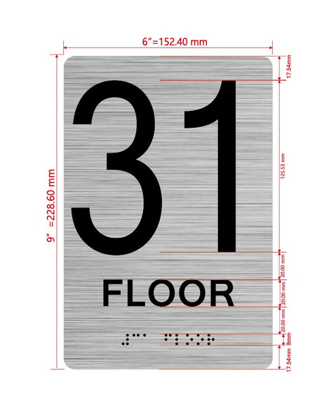 Floor 32 Sign with Raised Letters Hpd Sign