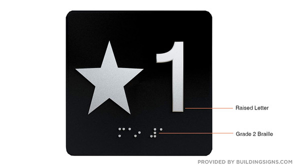 Star 1 - Elevator Jamb Plate  with Braille and Raised Number-Elevator Floor Number Black-