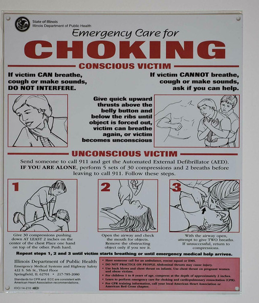 Emergency Care for Choking Poster State of Illinois  Signage