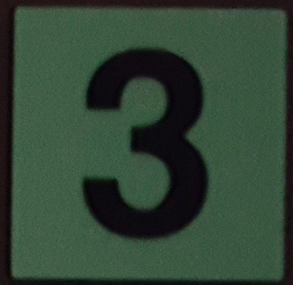 PHOTOLUMINESCENT DOOR IDENTIFICATION NUMBER 3 (THREE)  HEAVY DUTY / GLOW IN THE DARK