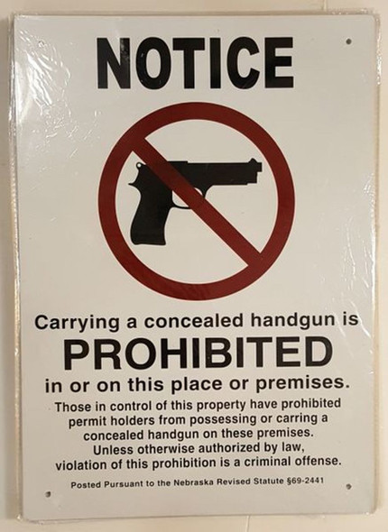 Notice Carrying A Concealed Handgun Is Prohibited In Or On This Place Signage