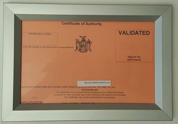 Sale Tax Certificate NYC Frame