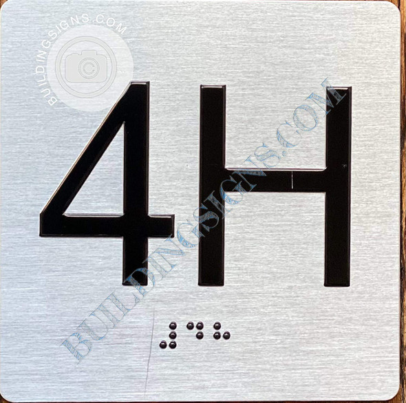 Apartment Number 4R  with Braille and Raised Number Signage