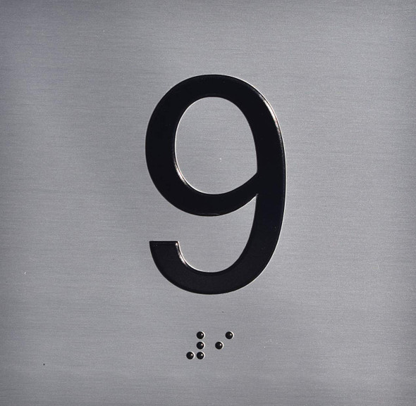 Apartment Number 9 Sign with Braille and Raised Number