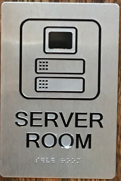 Server Room Sign -Braille Sign with Raised Tactile Graphics and Letters