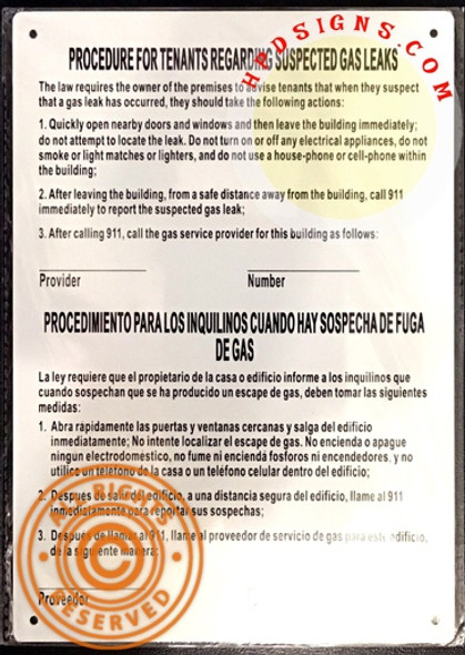 HPD GAS LEAK NOTICE ENGLISH / SPANISH