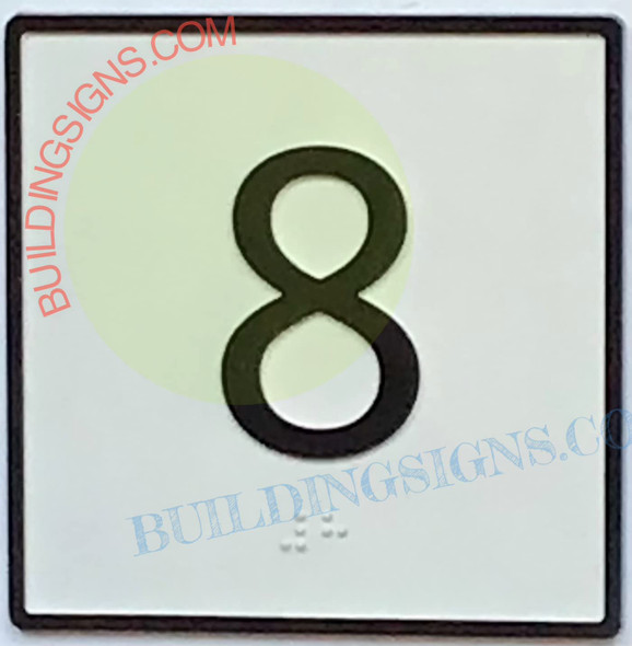 Elevator Floor Number 8 Sign- Elevator JAMB Plate Floor 8 SIGNAGE