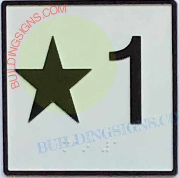 ELEVATOR FLOOR NUMBER STAR 1 SIGN- ELEVATOR JAMB PLATE FLOOR STAR 1 SIGNAGE