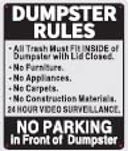 Dumpster Rules Signage- NO Parking INFRONT of Dumpster