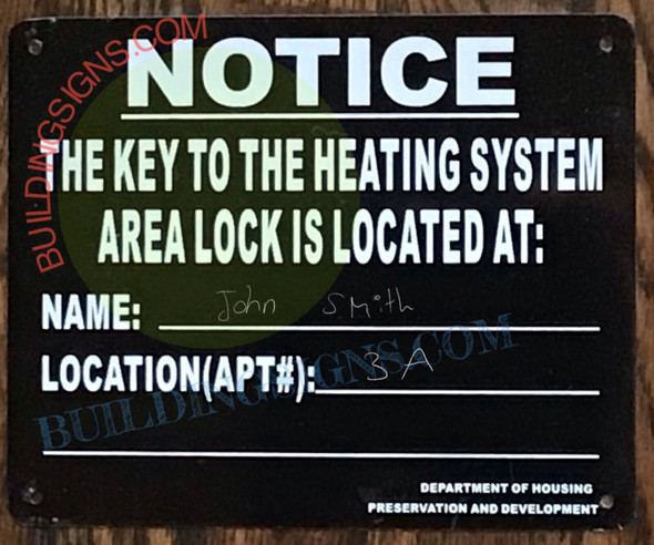 KEY TO THE HEATING SYSTEM SIGN