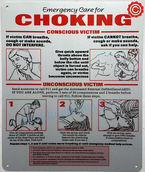 EMERGENCY CARE FOR CHOKING SIGN