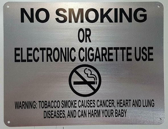 NYC Smoke free Act  Signage "No Smoking or Electric cigarette Use" + Warning