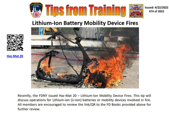 FDNY Rules to turn off fire of lithium-ion batteries