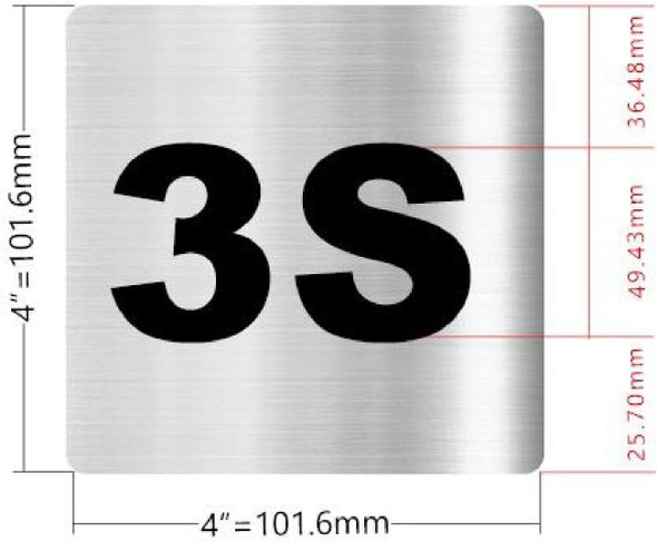 Sign Apartment number 3S  - UNIT NUMBER 3S  (SILVER, DOUBLE SIDED TAPE) -Broadway Line