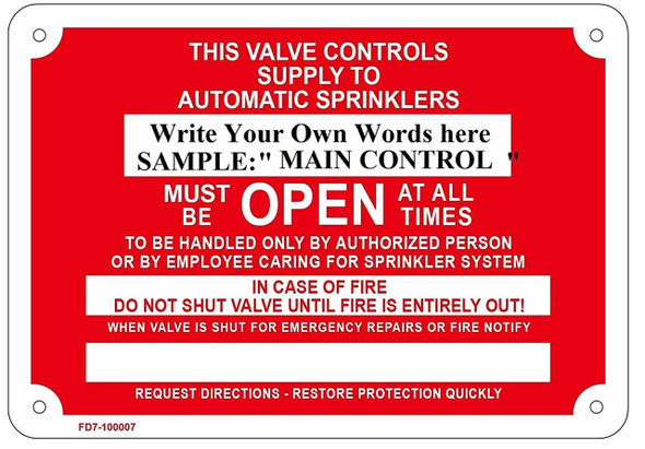 Control Valve - Must be Open at All Times
