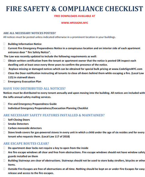 NYC Fire Safety & Compliance Checklist (pdf)