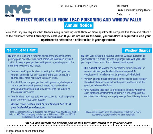 Windows guard and lead paint notice 2020 English/ Spanish