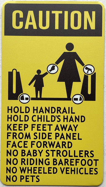 CAUTION HOLD HANDRAILS ESCALATOR SIGN