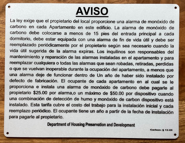 SPANISH HPD CARBON MOXIDE NOTICE