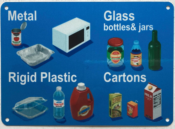 NYC RECYCLING SIGN METAL GLASS PLASTIC CARTONS SIGN