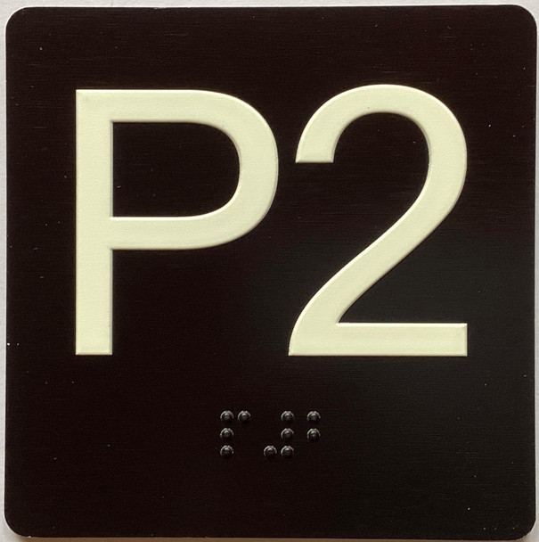 ELEVATOR FLOOR NUMBER THE LEXINGTON AVE LINE  (P2- PARKING LEVEL 2) SIGN