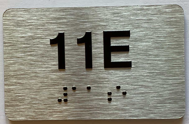 Apartment Number Sign Unit 11E with Raised Letters & Grade 2 Sign