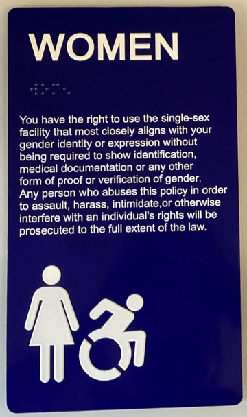 Women Dark Blue 8X14 Sign Elevator Jamb Plate Braille Sign