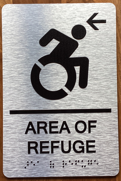 Area Of Refuge Left Arrow With Sign with Raised Letters Sign