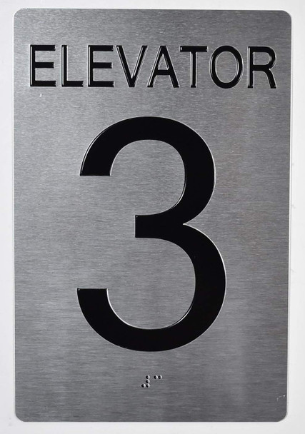 Elevator 3 Sign  - Tactile Touch Braille Sign