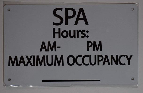 SPA Hours & MAX Occupancy Sign Sign