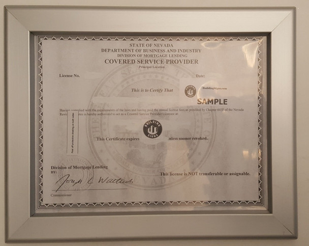 Business License Certificate Frame NV Sign