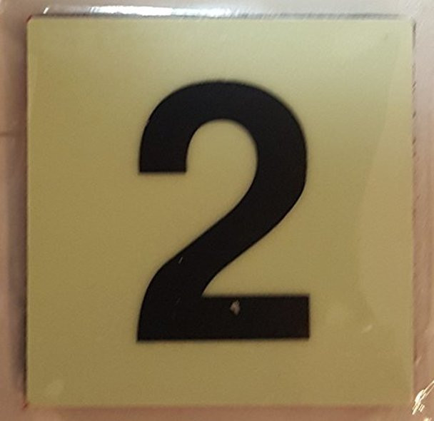 PHOTOLUMINESCENT DOOR IDENTIFICATION NUMBER 2 (TWO) SIGN HEAVY DUTY / GLOW IN THE DARK