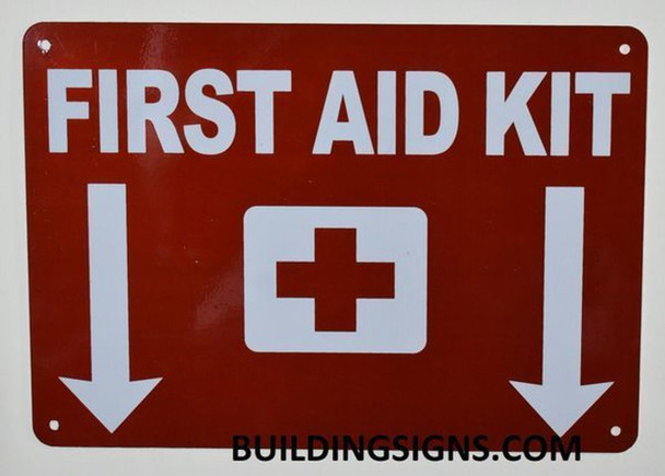 First Aid Kit Sign with Down Arrow