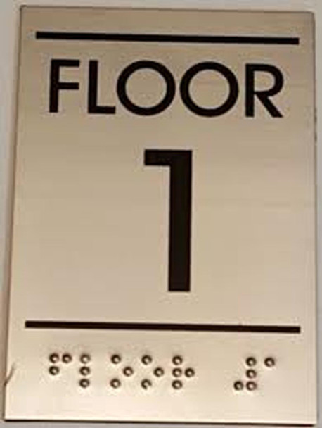 Floor number one (1) Sign - BRAILLE-STAINLESS STEEL