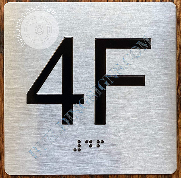 Apartment Number 4F  with Braille and Raised Number Sign