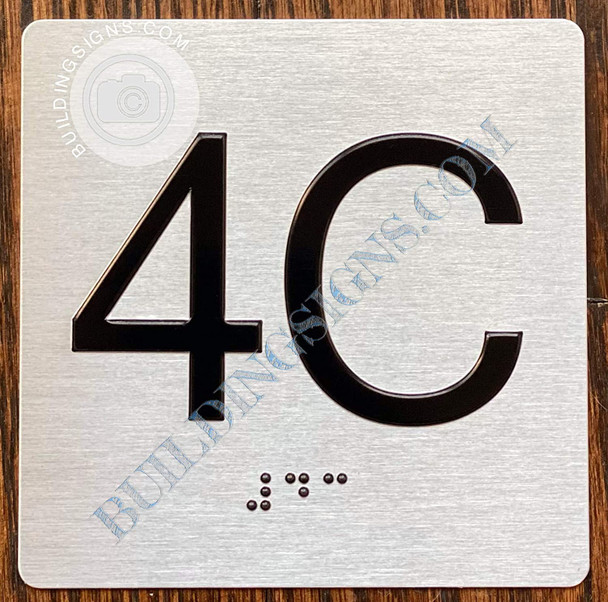 Apartment Number 4C with Braille and Raised Number sign