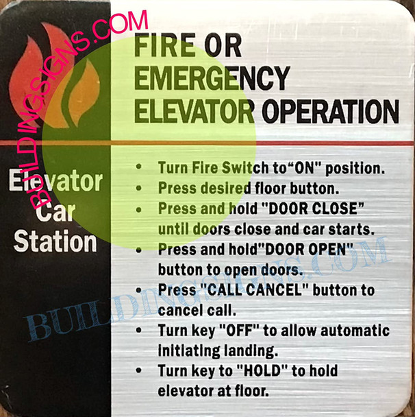 Fire or Emergency Elevator Operation Sign