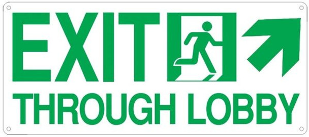 PHOTOLUMINESCENT EXIT THROUGH LOBBY SIGN HEAVY DUTY / GLOW IN THE DARK "EXIT THROUGH LOBBY" SIGN