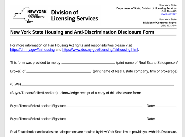 New York State Housing and Anti-Discrimination Disclosure Form