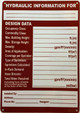 HYDRAULIC INFORMATION FOR COMPLIANCE SIGN