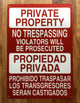 NYC PRIVATE PROPERTY NO TRESPASSING VIOLATORS WILL BE PROSECUTED BILINGUAL SIGN