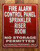 FD FIRE ALARM CONTROL PANEL SPRINKLER RISER ROOM SIGN